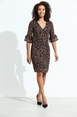Leopard Print Ruffle Sleeve Shift Dress