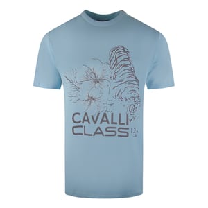 Cavalli Class Floral Tiger Design Light Blue T-Shirt