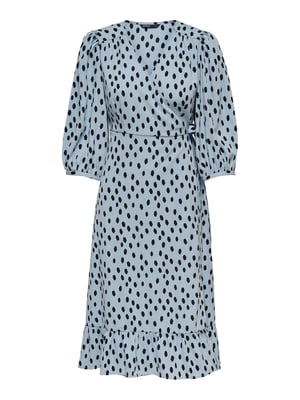 ONLY wikkeljurk ONLOLIVIA met all over print en volant lichtblauw/zwart