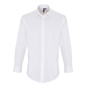 Premier Heren Rekken Pasvorm Popeline Lange Mouwen Shirt (Wit)