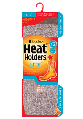 Heat Holders Lite - Ladies Thin Winter Thermal Socks in Plain Colours - Brown / Cream