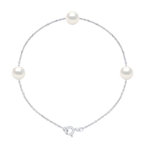 Bracelet 3 Real Cultured Freshwater Pearls Round 7-8 mm