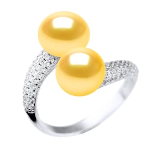 Ring YOU AND ME 2 Vattenpärlor 9-10mm Sweet Yellow Golden Smycken 925