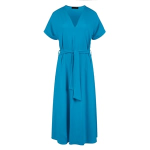 Turkoois jersey midi-jurk met riem