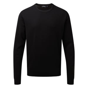 Premier Mens Knitted Cotton Crew Neck Sweatshirt (Black)