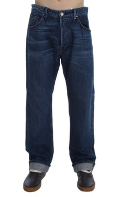 Acht Herrars Blåtvättad Bomull Baggy Lössittande Jeans