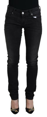 Acht Svarta Bomull Låg Midja Slim Fit Dam Casual Denim Jeans