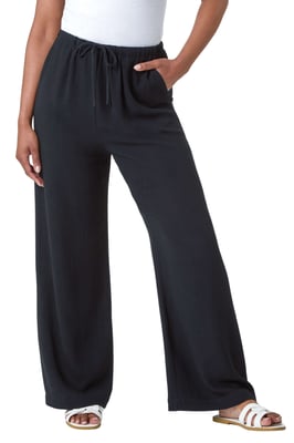 Petite Linen Mix Wide Leg Trouser