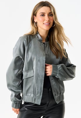 Metallic Elasticated Waist Bomber Jacket