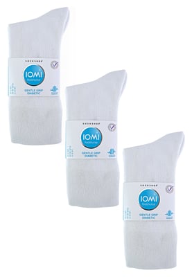 IOMI - 6 Pack Mens Diabetic Bamboo Socks | Extra Wide Seamless Loose Non Elastic Socks - White