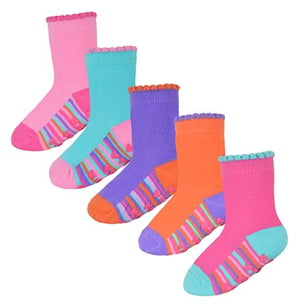 Non Slip Baby Girl Heel and Toe Socks | 10 Pair Multipack | Cute and Soft Toddler Socks with Grips - Style 2