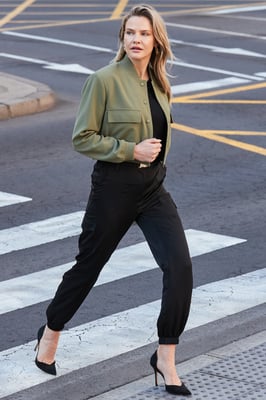Black Satin Utility Trousers With Gold Buckle