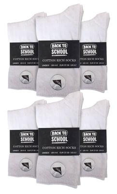 12 Pair Multipack Kids Plain School Socks | Boys & Girls | 3 Sizes | Sock Snob Childrens Cotton Rich Socks - White