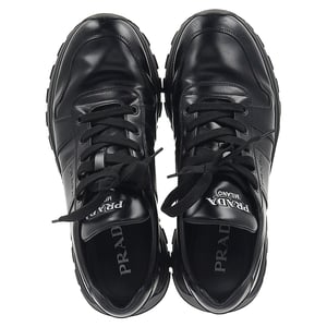 Prada Prax 01 Lace-Up Low-Top Sneakers in Black Calfskin Leather