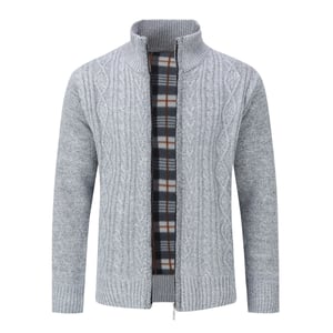 Cardigan för herrar med dragkedja Cardigan Chunky Knit med ståkrage för vinter Ljusgrå