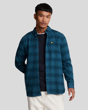 Mens Tonal Check Flannel Shirt in Navy