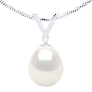 Necklace Semi Rigid Real Cultured Freshwater Pearl Pear 10-11 mm