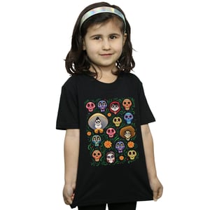 Disney Meisjes Coco Hoofden Patroon Katoenen T-Shirt (Zwart)