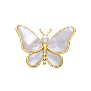 Luxenterbrosch med vit pärlemor avslutad i 18K gult guld - Butterfly