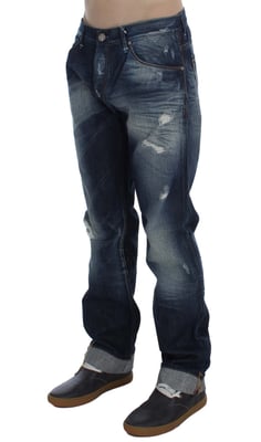 Acht Herrar Blåtvättad Bomullsjeans Regular Fit