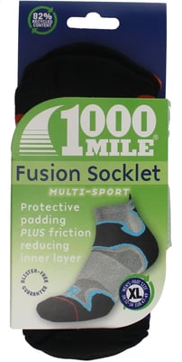 1000 Mile - Mens Fusion Ankle Repreve Padded Anti Blister Socks - Silver / Orange