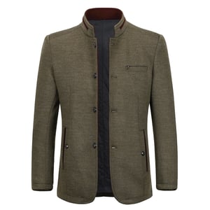 Kort Slim Fit-kappa för män med ståkrage Business Casual Ullöverrock Khaki