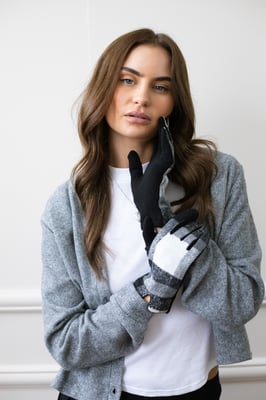 Black White Check Scarf & Gloves Set