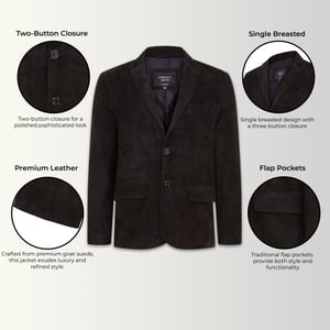 Heren Zwart Slim Geiten Suède Italiaanse Blazer Jas-Somero