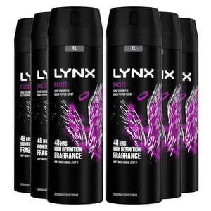 Lynx XL 48-H High Definition Fragrance Excite Body Spray Deodorant 6 Pack, 200ml