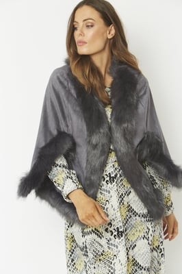 Faux Fur Faux Suede Cape Jacket