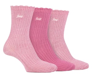 Women Bamboo Boot Socks | Jeep | Cute Ribbed Scalloped Ankle Socks for Ladies, Anti Blister Knit Cushioned Socks - Cerise / Cream