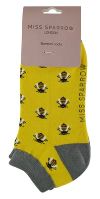 Ladies Bamboo Trainer Socks | Miss Sparrow | Breathable Low Cut Socks for Women - Honey Bees (Yellow)