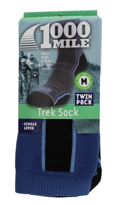 1000 Mile - 2 Pack Mens Trek Single Layer Breathable Walking Merino Wool Socks - Navy / Charcoal