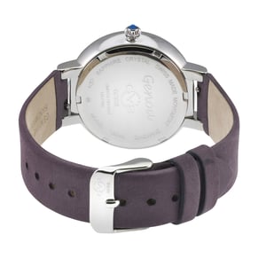GV2 Women's Genoa SS Case ,White MOP Dial, Authentic Handmade Plum Leather Strap Watch