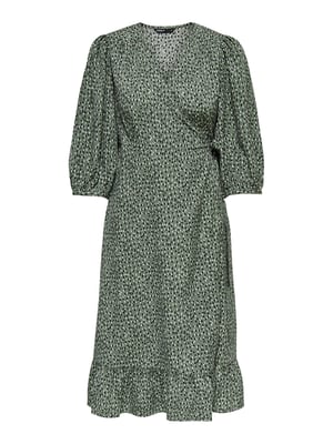 ONLY wikkeljurk ONLOLIVIA met all over print en volant groen/zwart