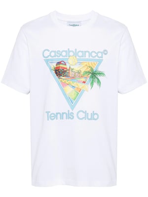Casablanca Afro Cubism Tennis Club T-shirt med tryck i vitt