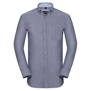 Russell Collection Heren Lange Mouwen Getailleerd Oxford shirt (Oxford Navy/Oxford Blue)