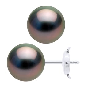 Oorbellen - Witte Goud 375 - Echte Gecultiveerde Tahiti Parel Ronde 9-10 mm