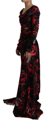 Dolce & Gabbana Black Floral Roses A-Line Sheath Gown Women's Dress