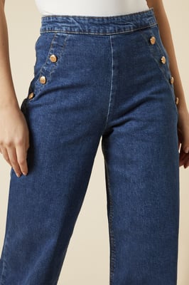 Military Button Detail Wide Leg Jean