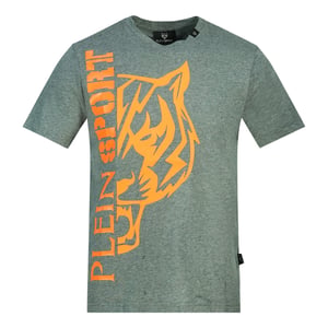 Plein Sport grijs T-shirt met tijgerlogo aan de zijkant
