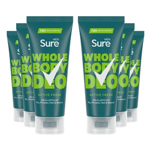 Sure Men Whole Body Deodorant Cream Active Fresh w/ 72H Odour Control 75ml, 6 Pk