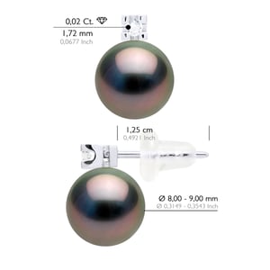 Earrings Prestige - Diamonds 0,04 Cts - in White Gold 750 and Real Cultured Tahiti Pearls Round 8-9 mm
