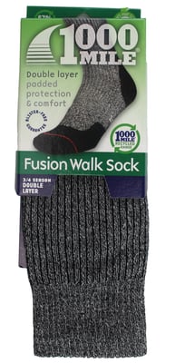 1000 Mile - Mens Fusion Repreve Double Layer Durable Walking Socks - Charcoal / Black