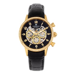 Empress Beatrice automatisch skelet wijzerplaat horloge met lederen band met dag/datum