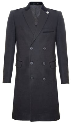 Herr 3/4 Svart Lång Dubbelknäppt Crombie Överrock Ullrock Peaky Blinders