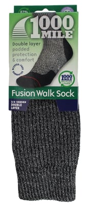 1000 Mile - Ladies Fusion Repreve Double Layer Anti Blister Walking Socks - Charcoal / Black