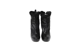 Alaia Ruffled Ankle Boots in Black Leather