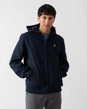 Donker marineblauw softshelljack met fleece aan de achterkant van Lyle & Scott