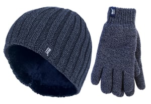 Mens Thermal Hat & Glove Set for Winter | Heat Holders | Fleece Lined - Navy